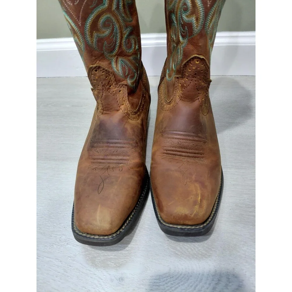 Justin Women's Stampede Cowboy Boots L2552 Brown embroidered Leather sz 7.5B